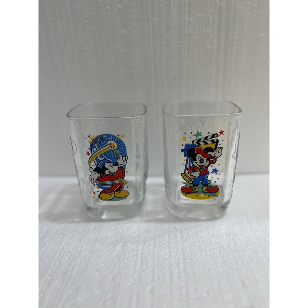 McDonalds Walt Disney World 2000 Millennium Mickey Mouse Square Glasses Lot Of 2